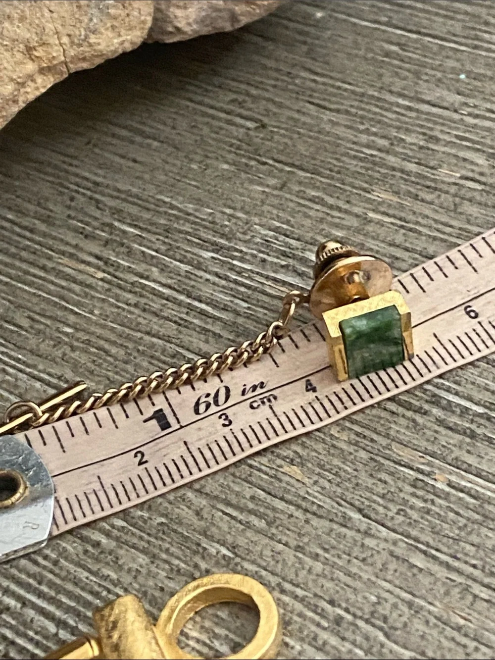 Vintage DANTE’ Gold Tone Genuine Jade Cuff Links & Tie Pin Set In Original Box
